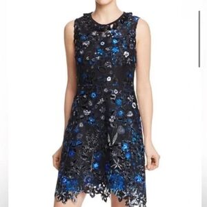 Elie Tahari Elisha black floral lace sleeveless cocktail sheath dress Sz 14